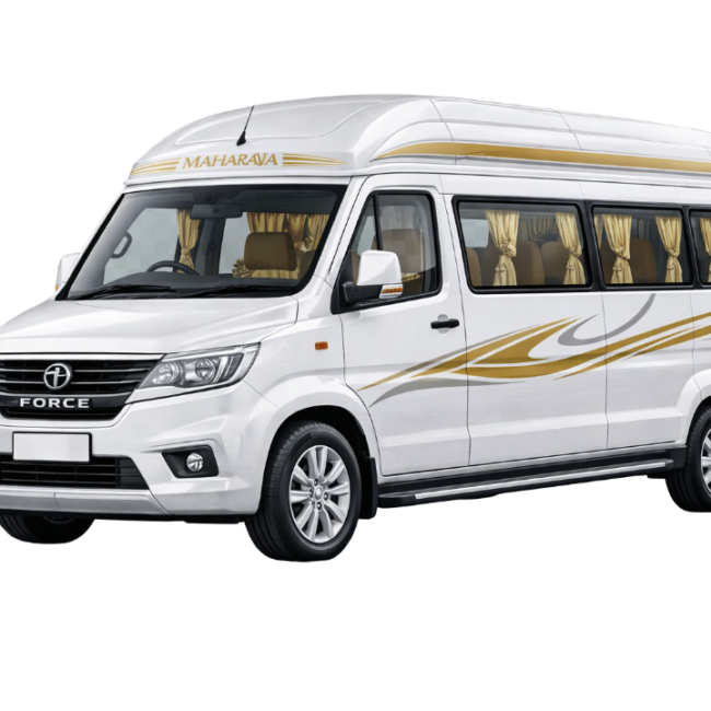 Tempo Traveller for rent in Bangalore white luxury tourist van