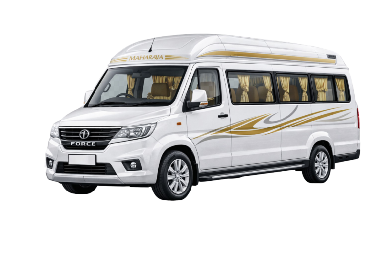 Tempo Traveller for rent in Bangalore white luxury tourist van