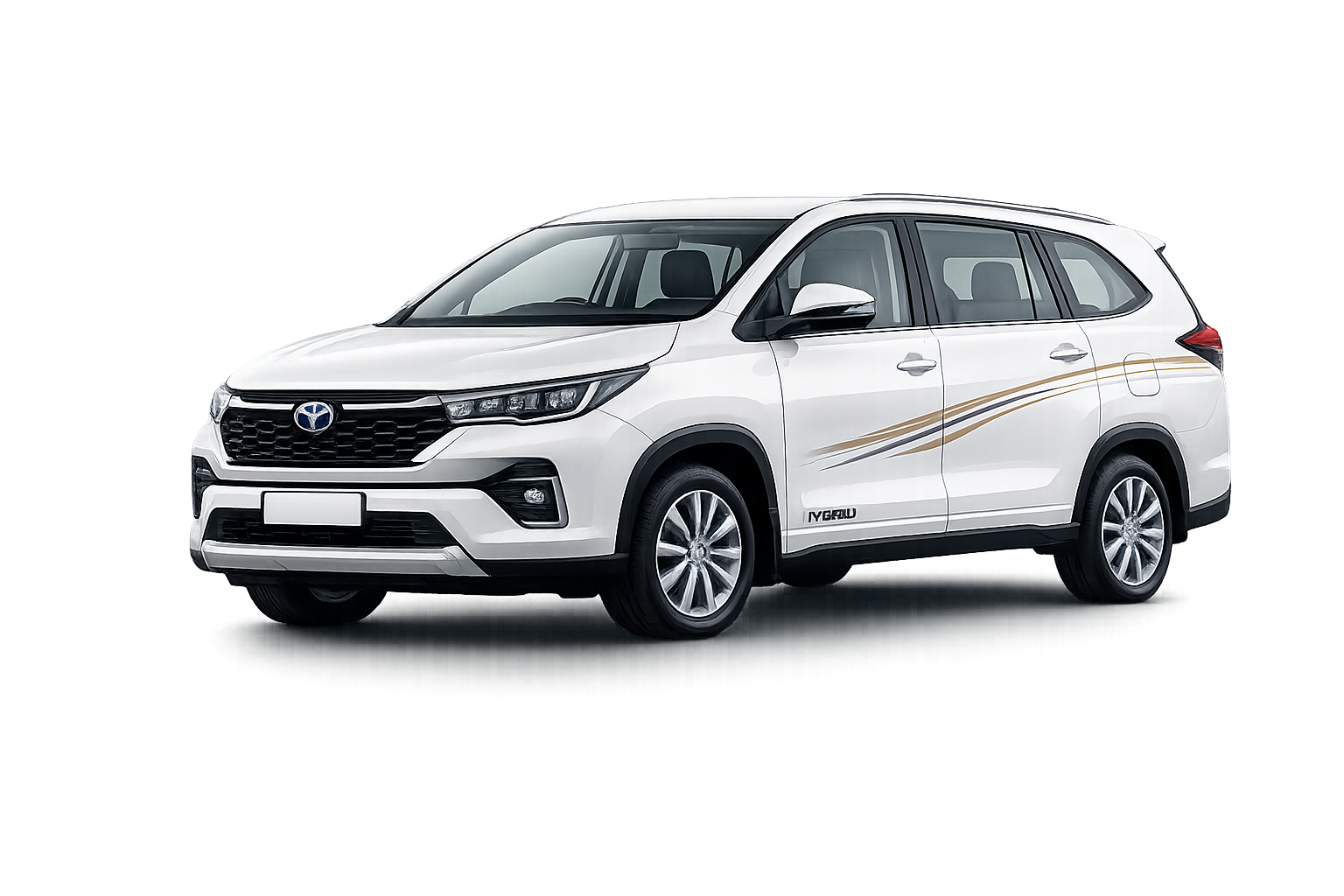 White Toyota Innova Crysta car for rent in Bangalore, spacious MPV ideal for family trips, airport transfers, and outstation travel.